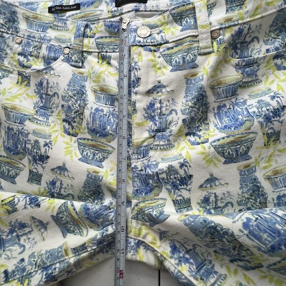 Talbots Jeans Womens Slim Ankle 10 Blue Green Watercolor Vases Pants Stretch++ - Picture 13 of 15